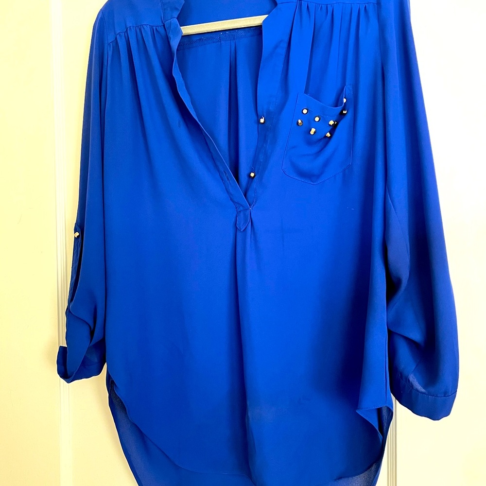 Loose flowing blue dress shirt